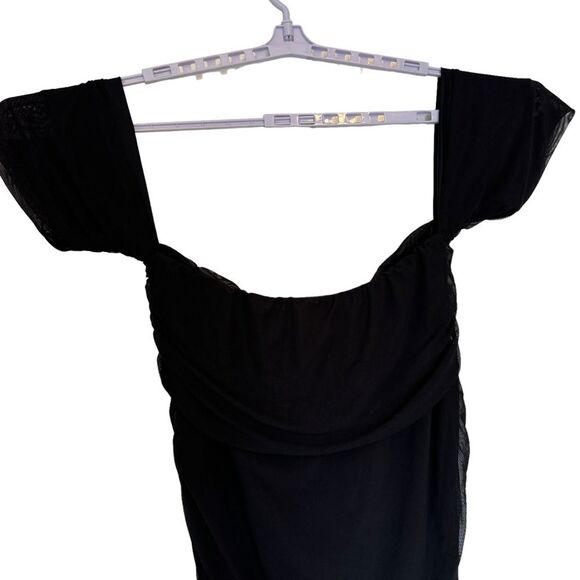 ASOS Curve v wire bardot Black Sweetheart Neckline Ruched Mesh Midi Dress, Sz 20 - Picture 7 of 10